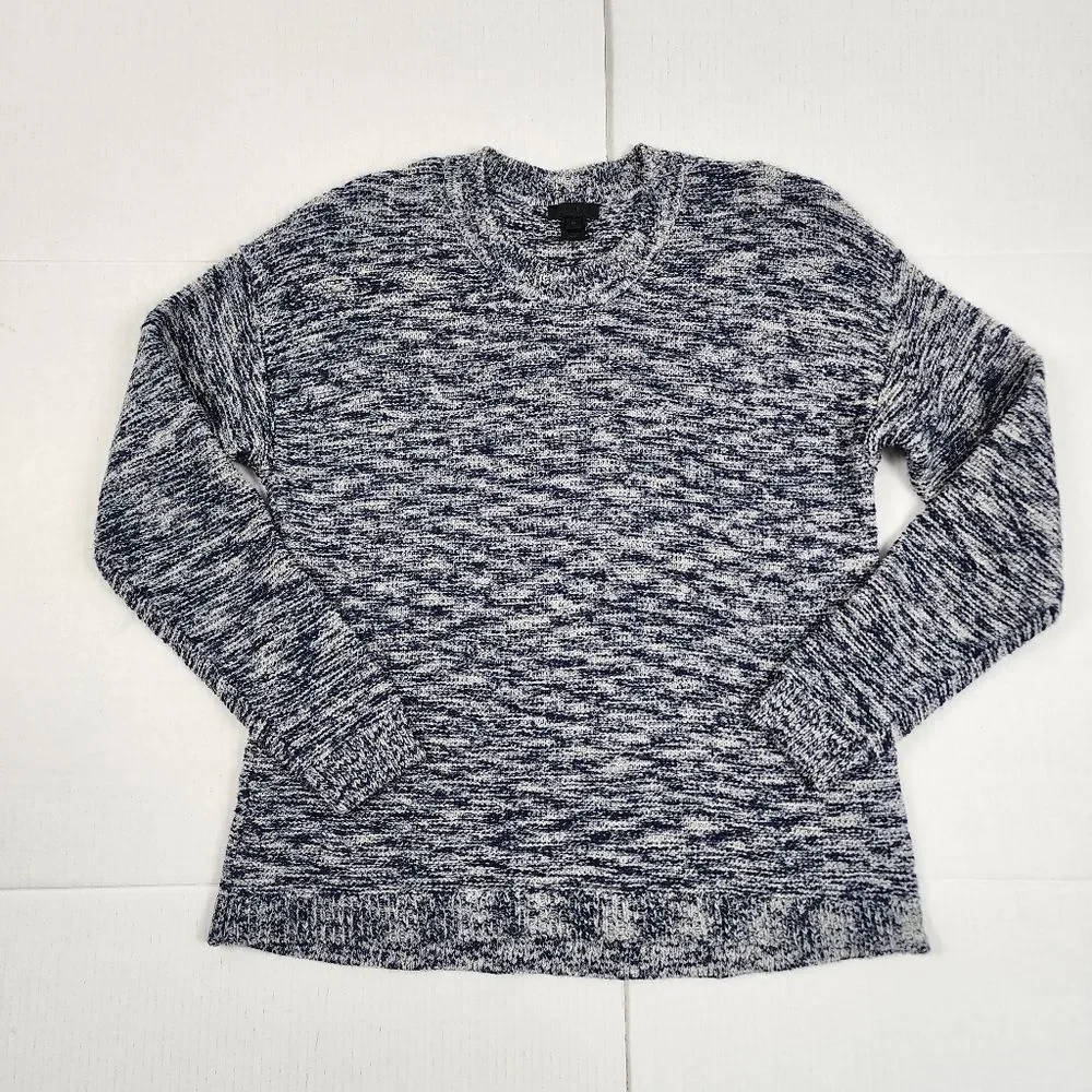 J.Crew Blue White Marbled Cotton Acrylic Sweater Size M